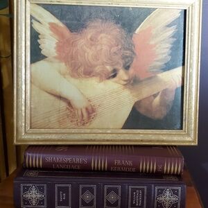 "Angel Playing Lute" Gold Framed Print